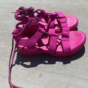 Pink lace up sandals